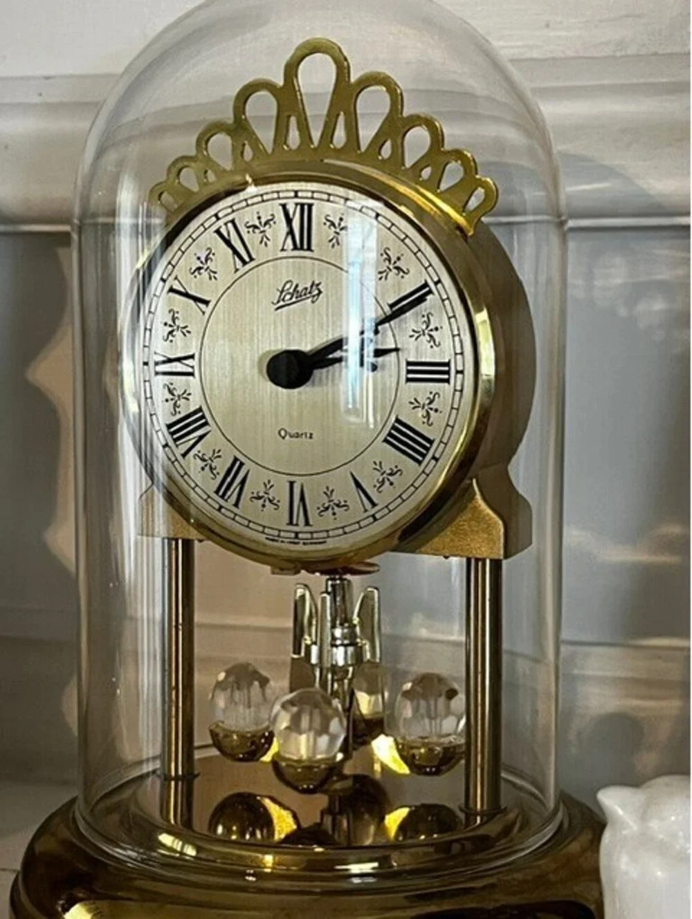 Vintage Liberty Quartz Anniversary Clock Glass Dome Gold Tone Rotating Pendulum